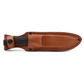 Benchmade's Saddle Mountain Skinner hunting knife in it's leather sheath. 