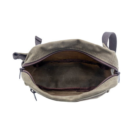 An inside view of Frost River's Westender Waist Pack.