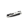 The backside if Benchmade's Mini Bugout pocket knife showing off the pocket clip