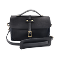 Black leather and waxed canvas briefcase shoulder bag. 