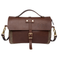 Brown leather and waxed canvas briefcase shoulder bag.