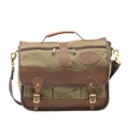 Brown leather and waxed canvas briefcase  crafted with solid brass hardware. 