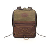 Our Premium Itinerant Daypack on the front has a 50/50 mix of our Field Tan waxed canvas on the top with our premium leather on the bottom. And of course the Premium Itinerant Daypack keeps the hourglass laced cord.