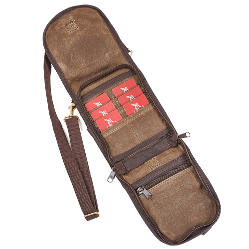 The inside has a zippered pocket and several slip pockets above for card storage and can be zipped closed before the flap is secured over.