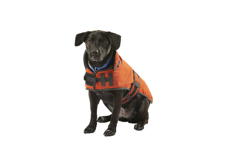 The dog vest comes in our standard Field Tan waxed canvas and Hunter Orange waxed canvas.